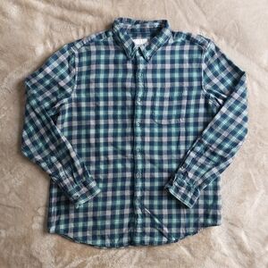 American Eagle Men's Blue Green Plaid 100% Cotton Outdoor Flannel Shirt | XL